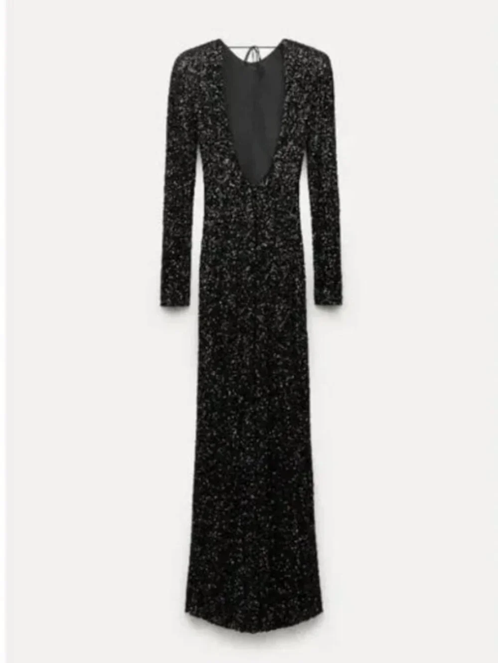 Zara Sequin Long Sleeve Elegant Shoulder Pad Black Long Dress Gown XS - Picture 5 of 11